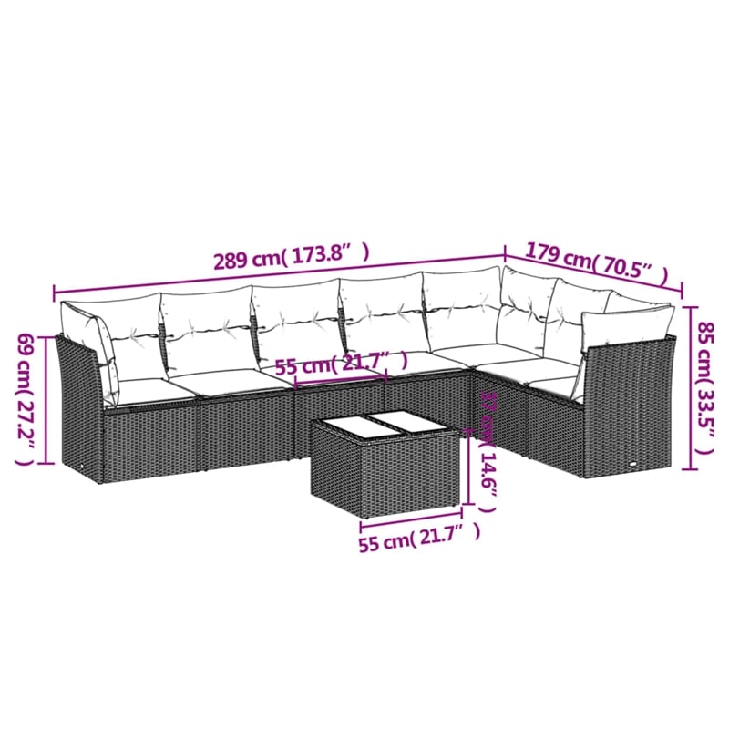 vidaXL 8 Piece Poly Rattan Sofa Set in Black/White/Cream