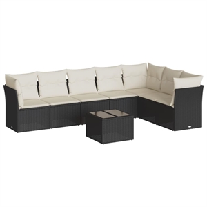 vidaXL 8 Piece Poly Rattan Sofa Set in Black/White/Cream