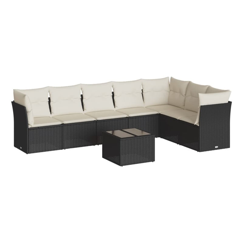 vidaXL 8 Piece Poly Rattan Sofa Set in Black/White/Cream