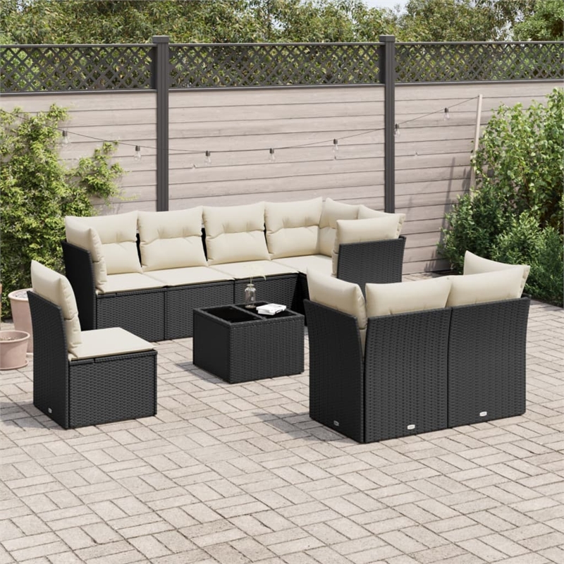 vidaXL 9 Piece Steel Sofa Set in Black