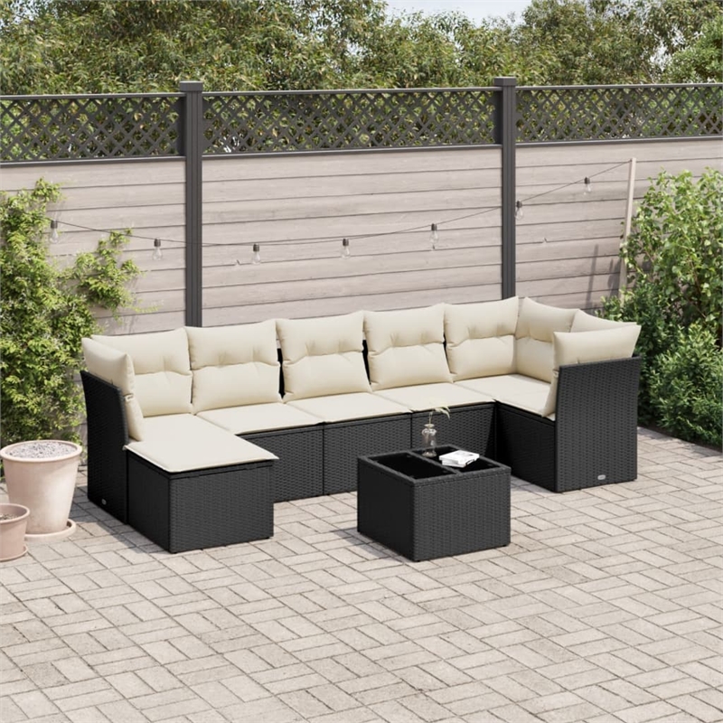 vidaXL 8 Piece Steel Sofa Set in Black/White/Cream