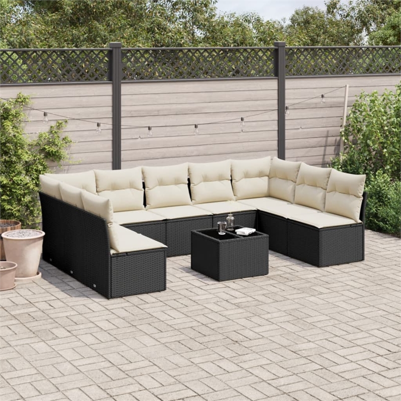 vidaXL 10 Piece Steel Sofa Set in Black/White/Cream