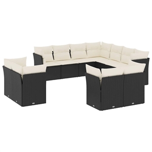 vidaXL 11 Piece Poly Rattan Sofa Set in Black/White/Cream