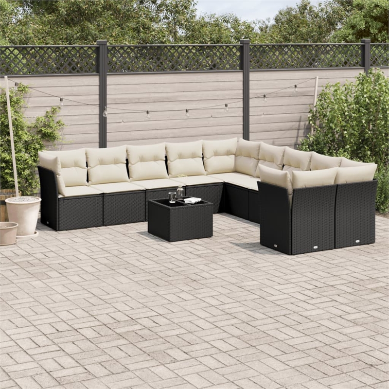 vidaXL 11 Piece Steel Sofa Set in Black/White/Cream