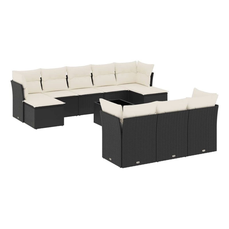 vidaXL 11 Piece Poly Rattan Sofa Set in Black/White/Cream