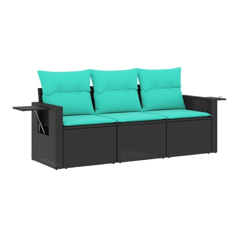 vidaXL 3 Piece Poly Rattan Large Sofa Set in Black/Blue