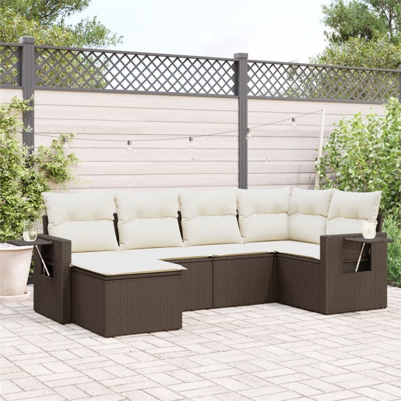 vidaXL 6 Piece Steel Sofa Set in White/Brown/Cream