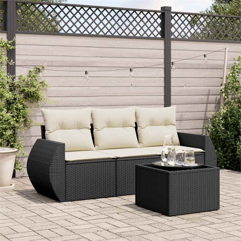 vidaXL 4 Piece Poly Rattan Sofa Set in Black/White/Cream