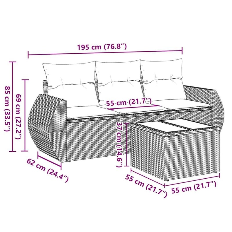 vidaXL 4 Piece Poly Rattan Sofa Set in Black/White/Cream