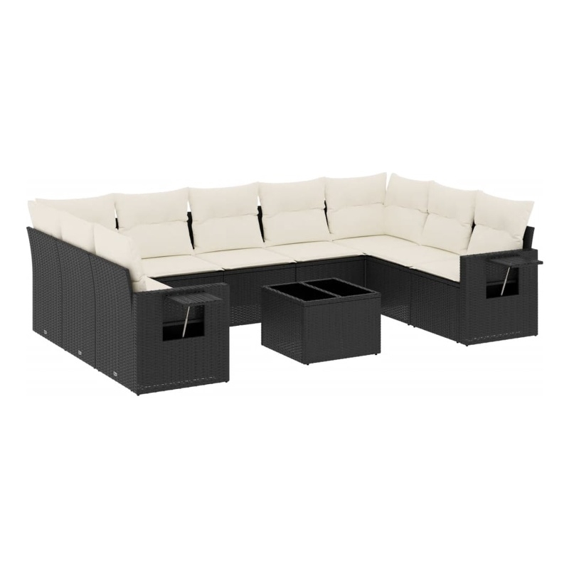 vidaXL 10 Piece Steel Sofa Set in Black/White/Cream