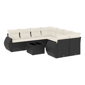 vidaXL 9 Piece Poly Rattan Sofa Set in Black/White/Cream