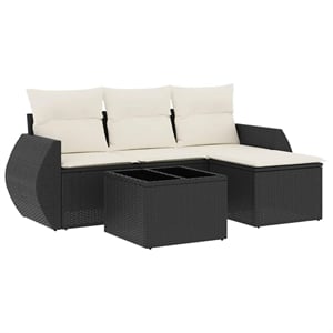 vidaXL 5 Piece Poly Rattan Sofa Set in Black/White/Cream