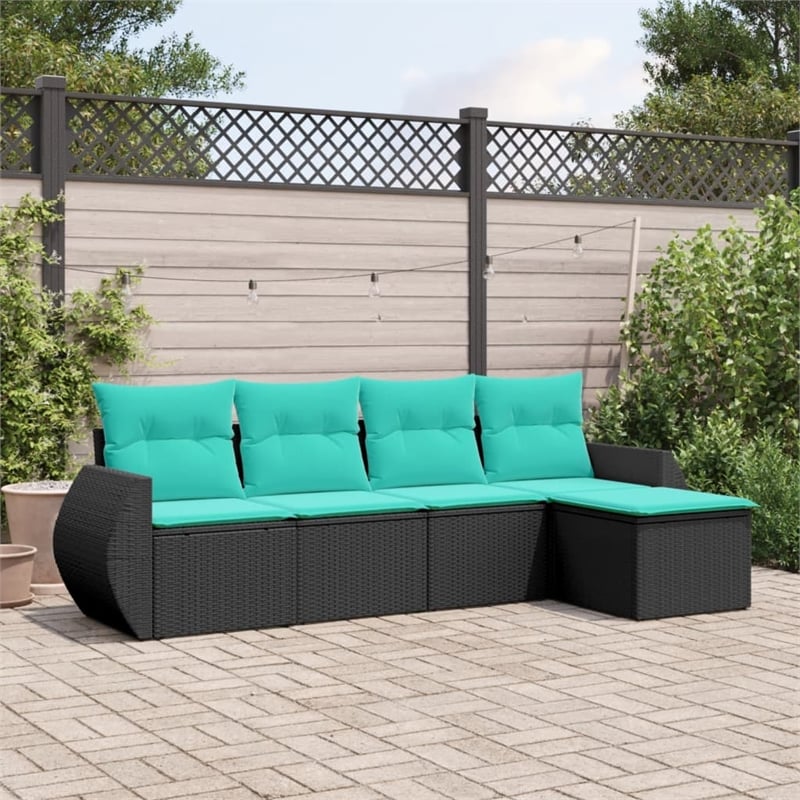 vidaXL 5 Piece Poly Rattan Sofa Set in Black/Blue