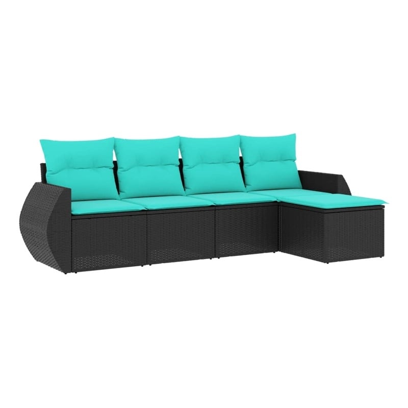 vidaXL 5 Piece Poly Rattan Sofa Set in Black/Blue