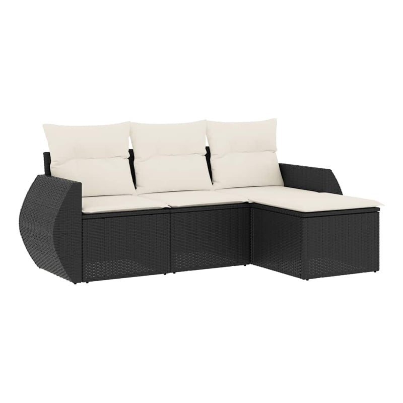 vidaXL 4 Piece Poly Rattan Sofa Set in Black/White/Cream