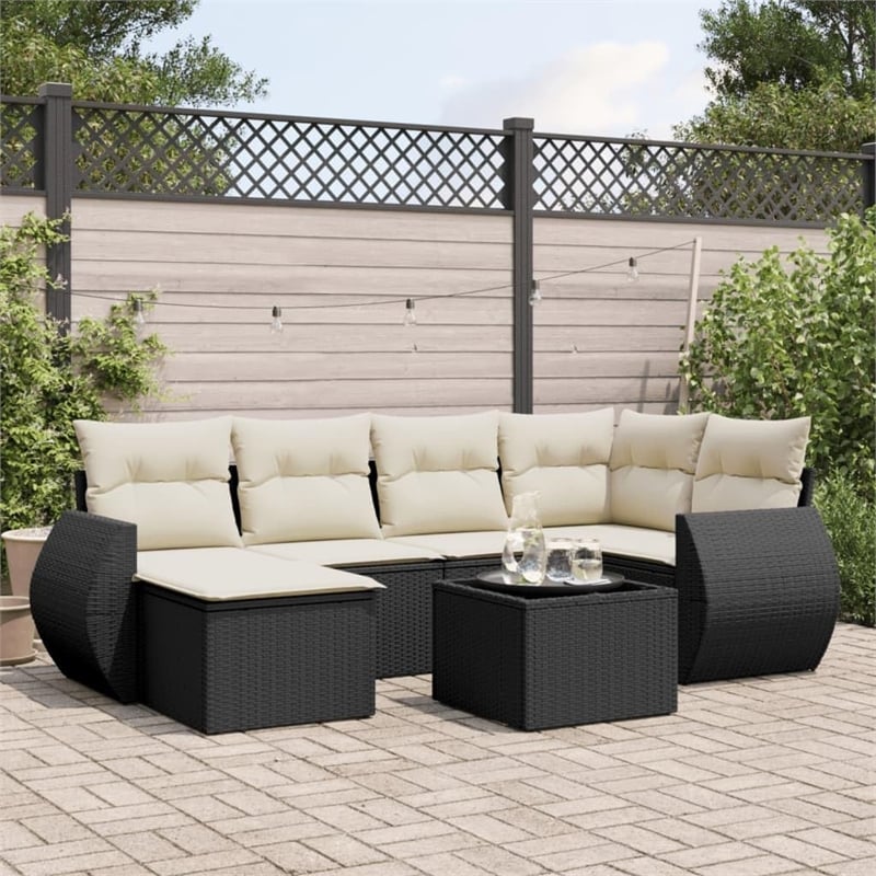 vidaXL 7 Piece Poly Rattan Sofa Set in Black/White/Cream
