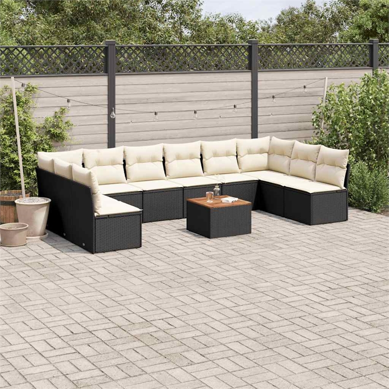 vidaXL 11 Piece Solid Acacia Wood Sofa Set in Black/Cream