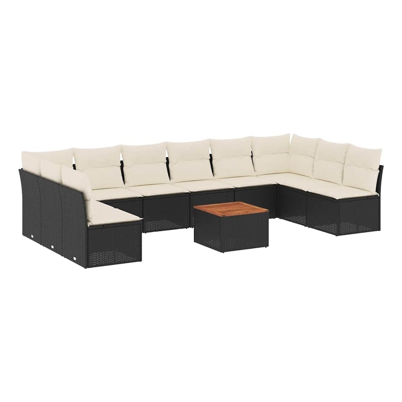 vidaXL 11 Piece Solid Acacia Wood Sofa Set in Black/Cream