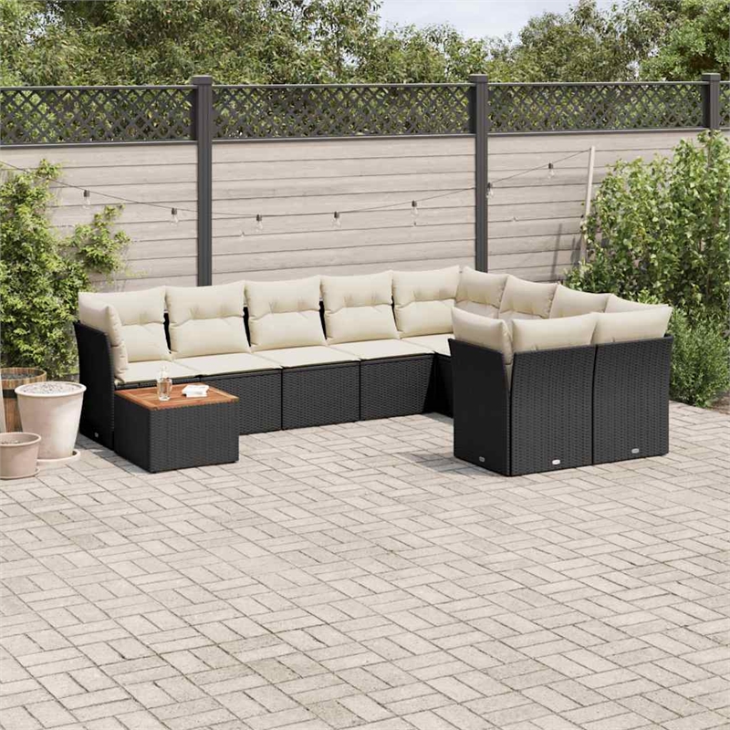 vidaXL 10 Piece Solid Acacia Wood Sofa Set in Black/Cream