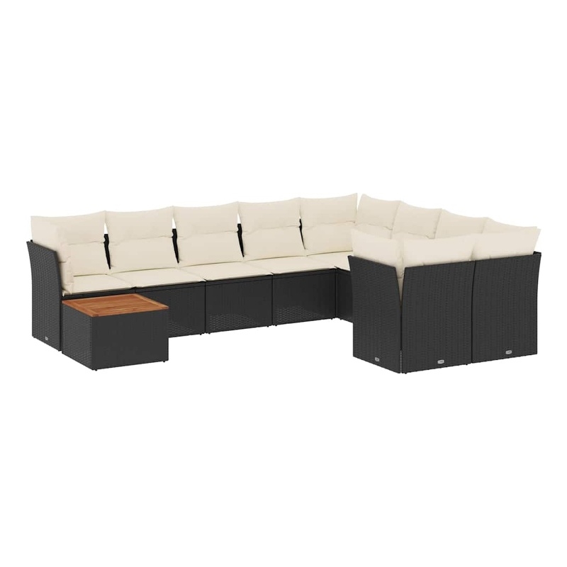 vidaXL 10 Piece Solid Acacia Wood Sofa Set in Black/Cream