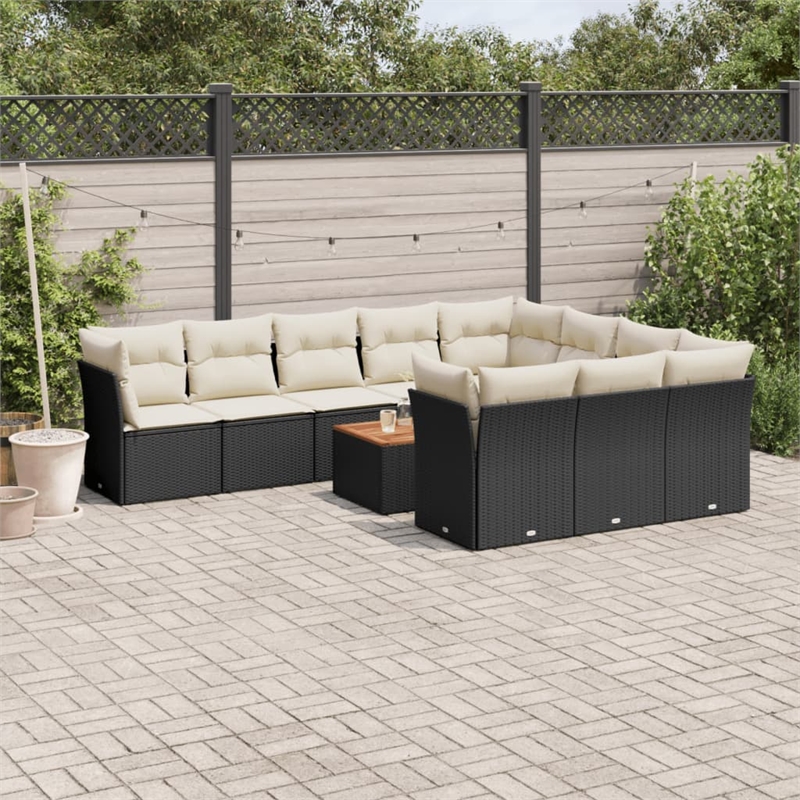 vidaXL 11 Piece Solid Acacia Wood Sofa Set in Black/White/Cream
