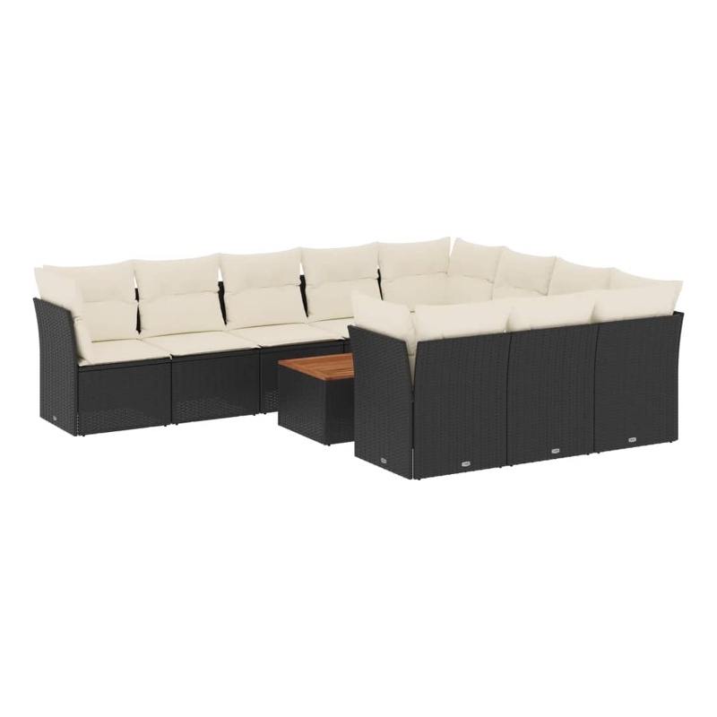 vidaXL 11 Piece Solid Acacia Wood Sofa Set in Black/White/Cream