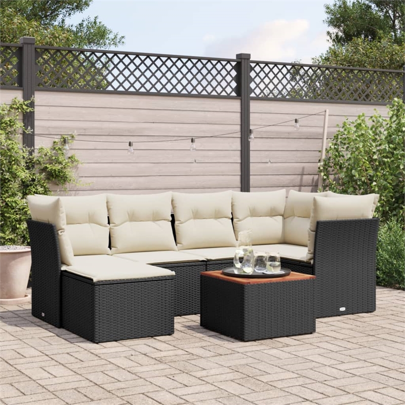 vidaXL 7 Piece Solid Acacia Wood Sofa Set in Black/White/Cream