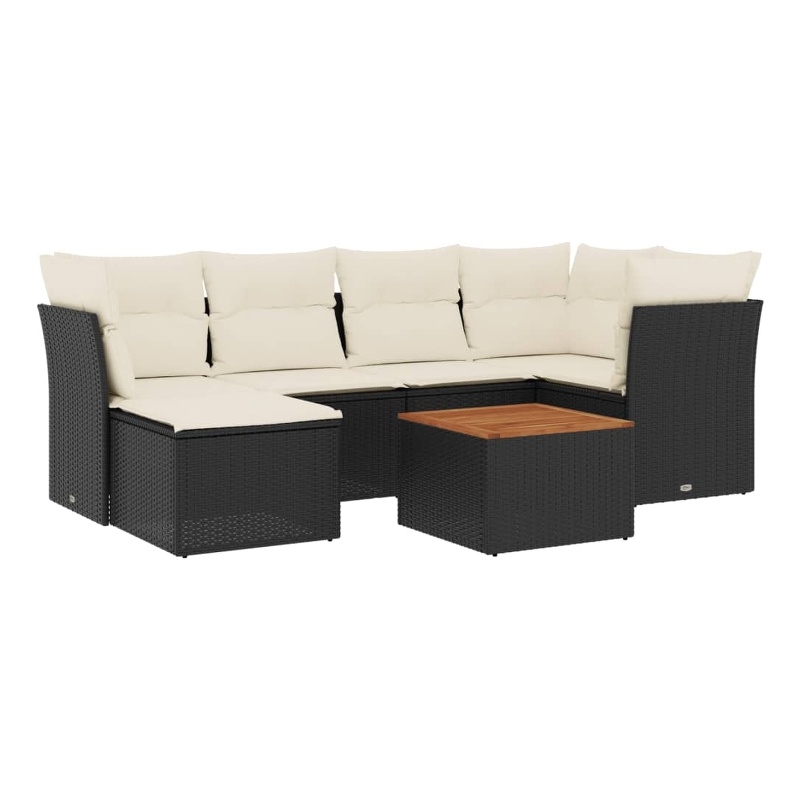vidaXL 7 Piece Solid Acacia Wood Sofa Set in Black/White/Cream