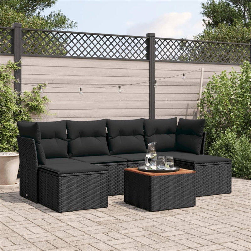 vidaXL 7 Piece Solid Acacia Wood Small Sofa Set in Black