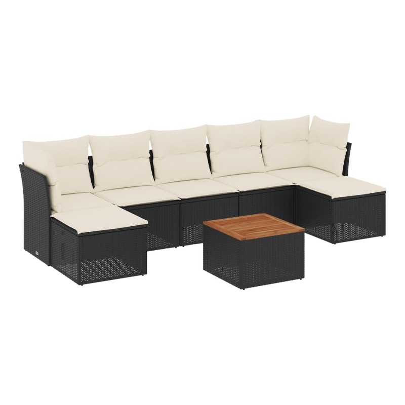 vidaXL 8 Piece Solid Acacia Wood Sofa Set in Black/White/Cream