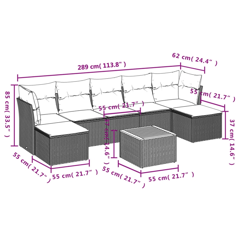 vidaXL 8 Piece Solid Acacia Wood Sofa Set in Gray/Beige