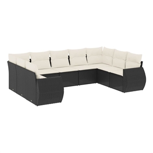 vidaXL 9 Piece Poly Rattan Sofa Set in Black/White/Cream