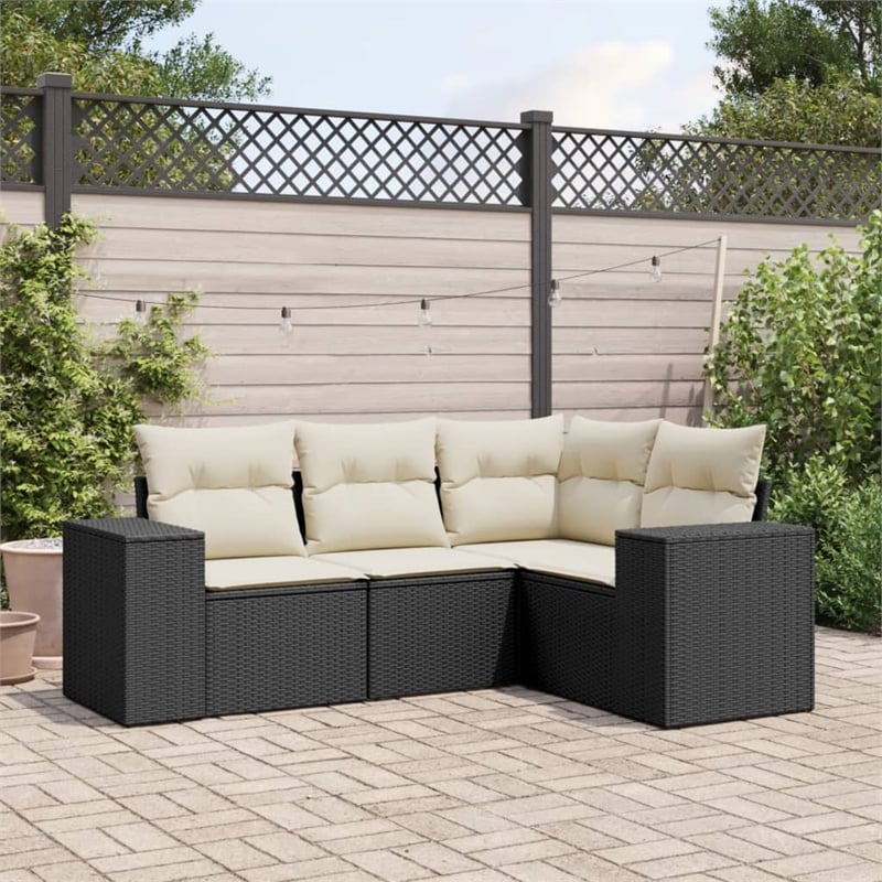 vidaXL 4 Piece Poly Rattan Medium Sofa Set in Black