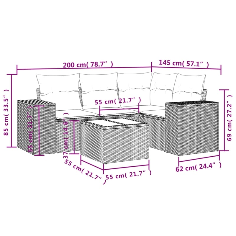 vidaXL 5 Piece Steel Sofa Set in Black