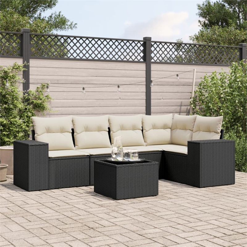 vidaXL 6 Piece Poly Rattan Sofa Set in Black/White/Cream