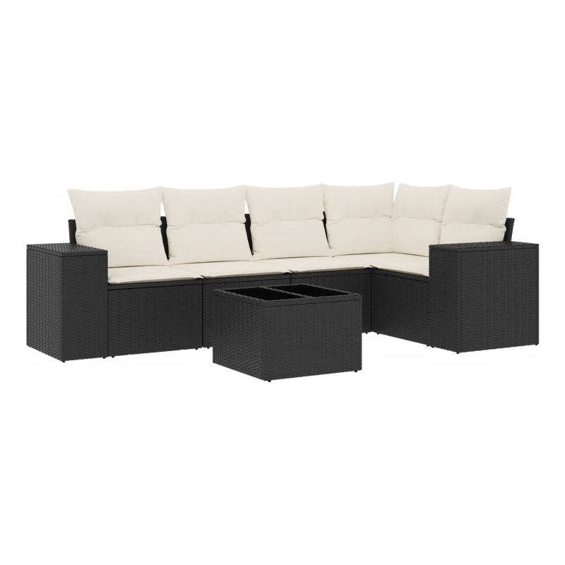 vidaXL 6 Piece Poly Rattan Sofa Set in Black/White/Cream