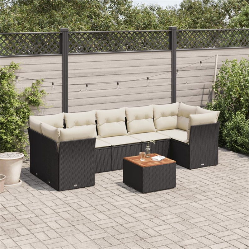 vidaXL 8 Piece Solid Acacia Wood Sofa Set in Black/Cream