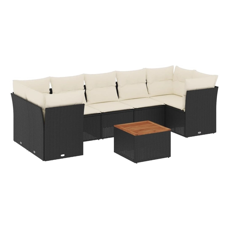 vidaXL 8 Piece Solid Acacia Wood Sofa Set in Black/Cream