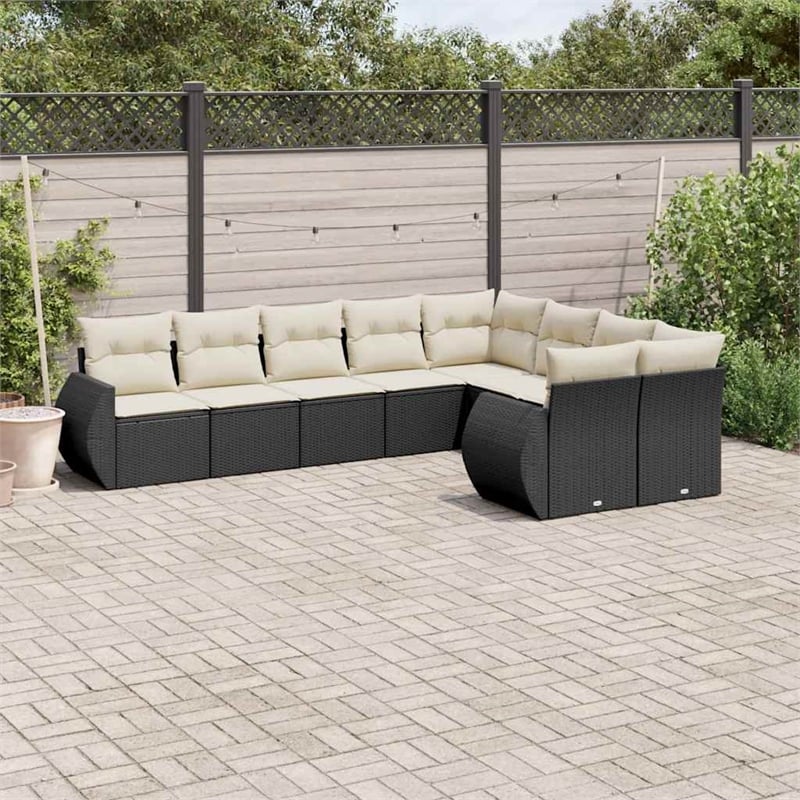 vidaXL 9 Piece Poly Rattan Sofa Set in Black/White/Cream