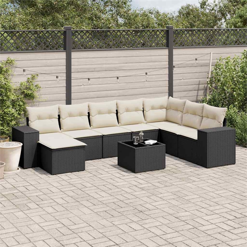 vidaXL 9 Piece Poly Rattan Small Sofa Set in Black/White/Cream