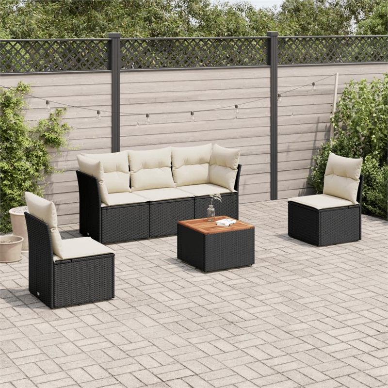 vidaXL 6 Piece Solid Acacia Wood Sofa Set in Black