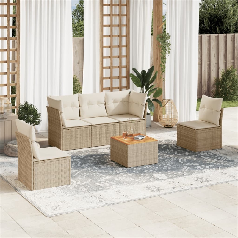 vidaXL 6 Piece Solid Acacia Wood Sofa Set in White/Cream/Beige