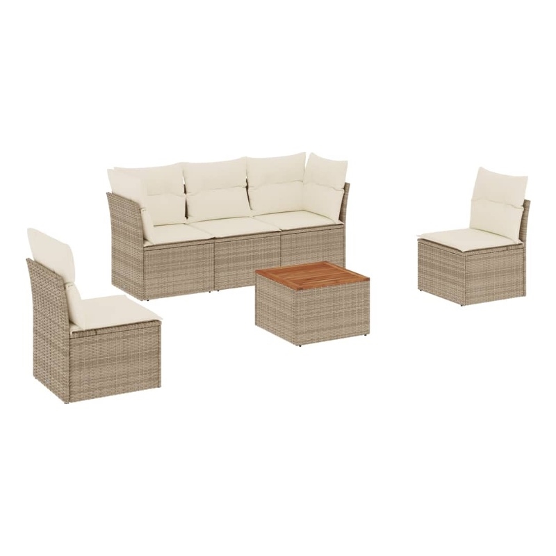 vidaXL 6 Piece Solid Acacia Wood Sofa Set in White/Cream/Beige