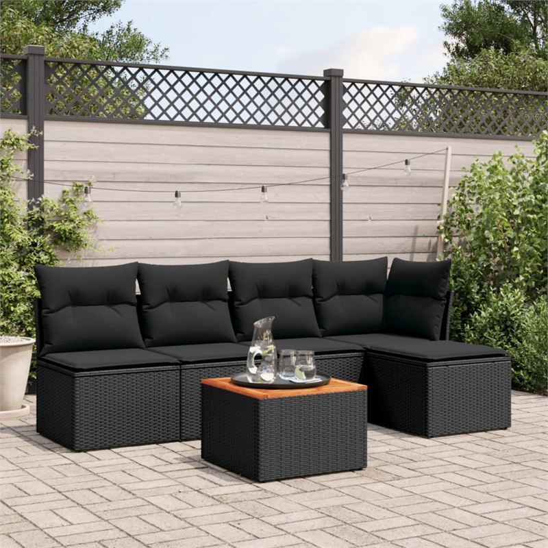 vidaXL 6 Piece Solid Acacia Wood Sofa Set in Black