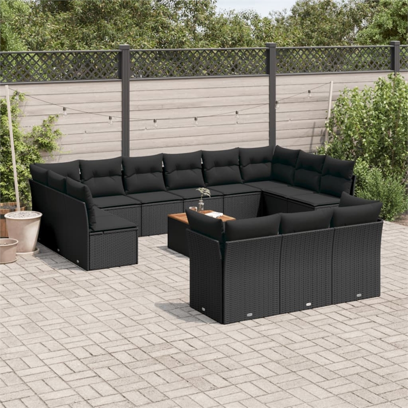 vidaXL 14 Piece Solid Acacia Wood Sofa Set in Black