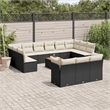 vidaXL 14 Piece Solid Acacia Wood Small Sofa Set in Black/Cream
