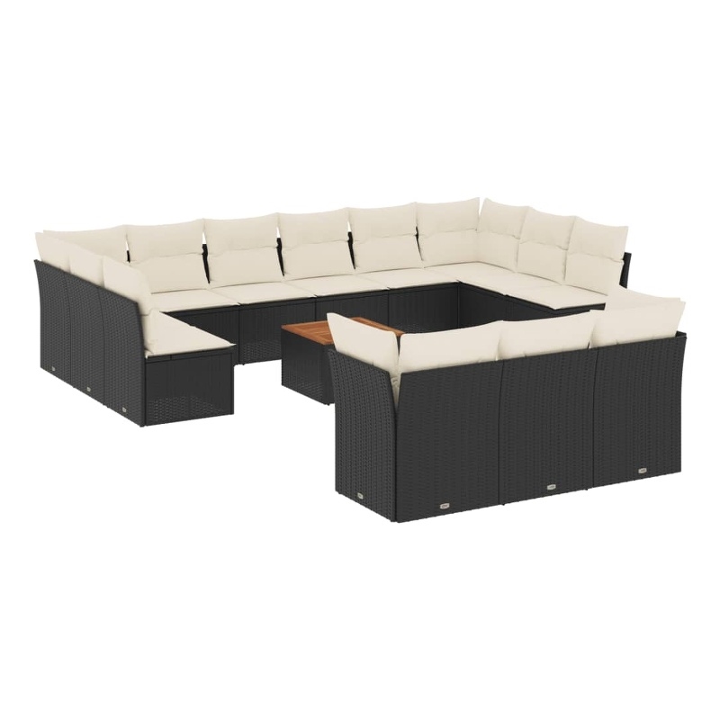 vidaXL 14 Piece Solid Acacia Wood Small Sofa Set in Black/Cream