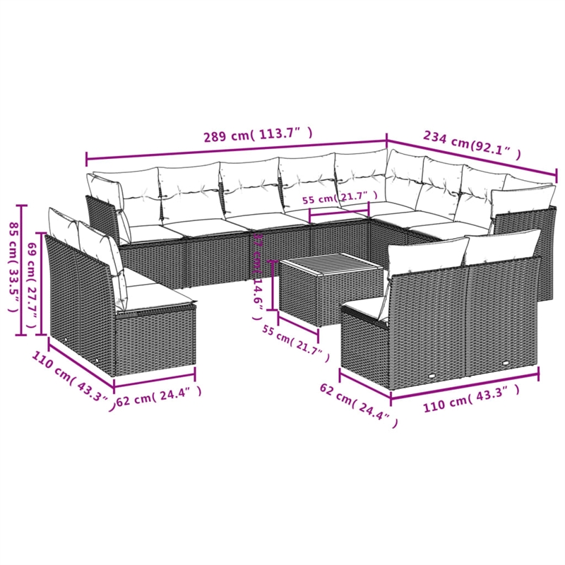 vidaXL 13 Piece Solid Acacia Wood Sofa Set in Black/White/Cream