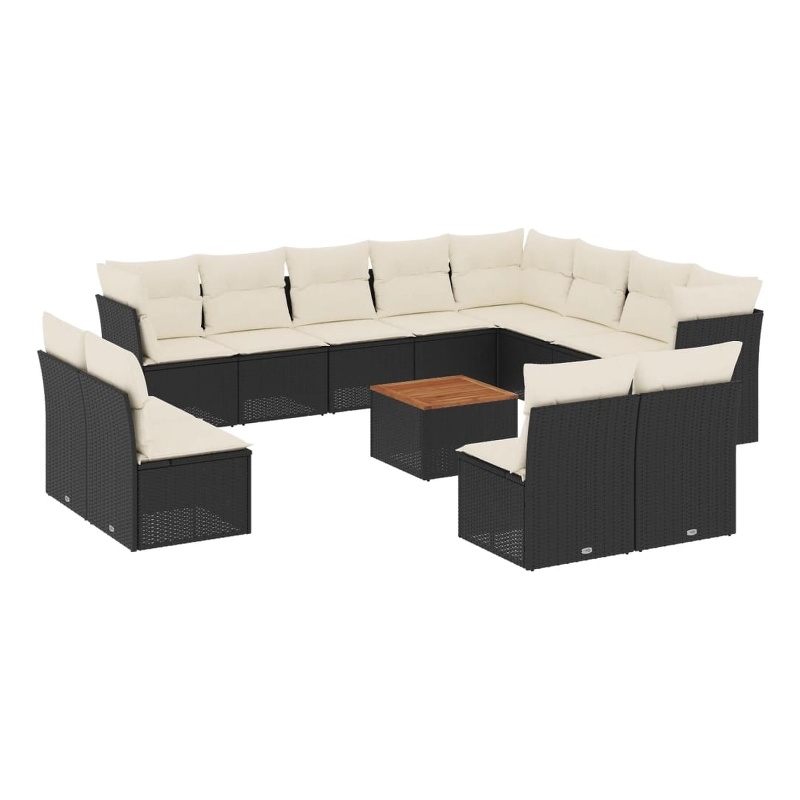 vidaXL 13 Piece Solid Acacia Wood Sofa Set in Black/White/Cream