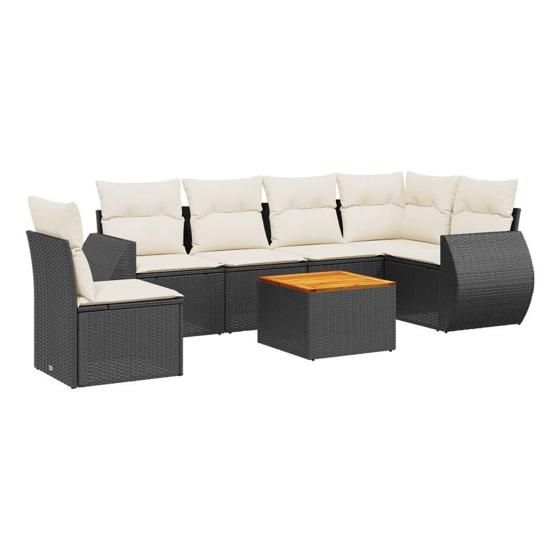 vidaXL 7 Piece Poly Rattan Sofa Set in Black/White/Cream